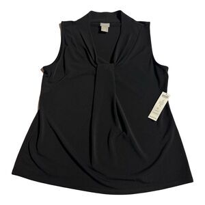 Chicos Black Sleeveless Front Pleat Neck Layering Tank Knit Top 0 Women’s S NWT